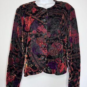 Vintage Norton McNaughton Velvet Blazer Size 8 S Floral Rose Button Up Lined